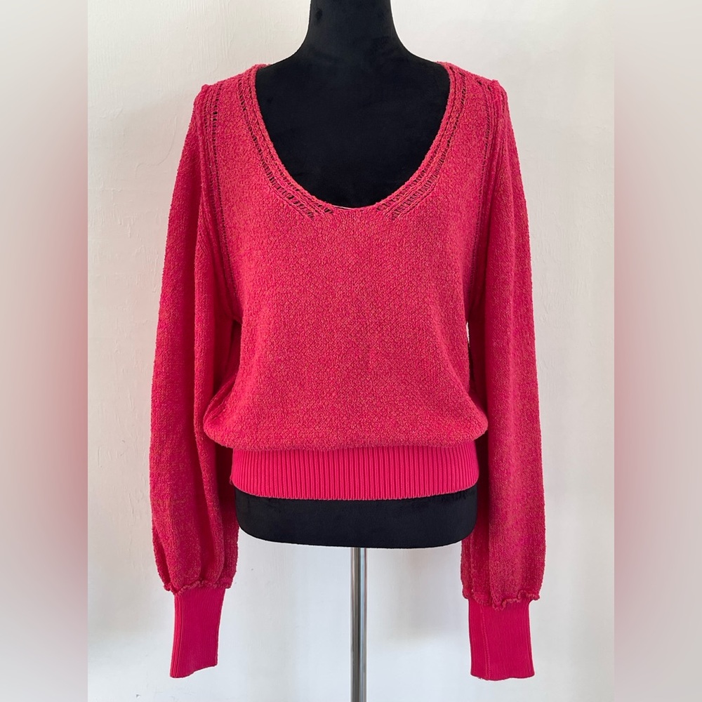 Free People Riptide Dolman V-Neck Sweater – Hot Pink, Size M (NWOT)